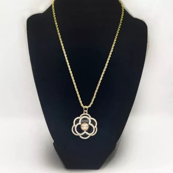 Chanel camellia large pendants on 18 karat gold plated 18 inch chains. - Picture 5 of 15